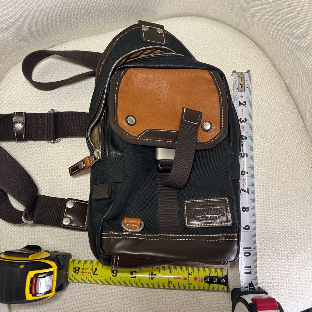Harvest Label Black & Brown Men's Sling Belt Bag with Leather Trim - Picture 7 of 8